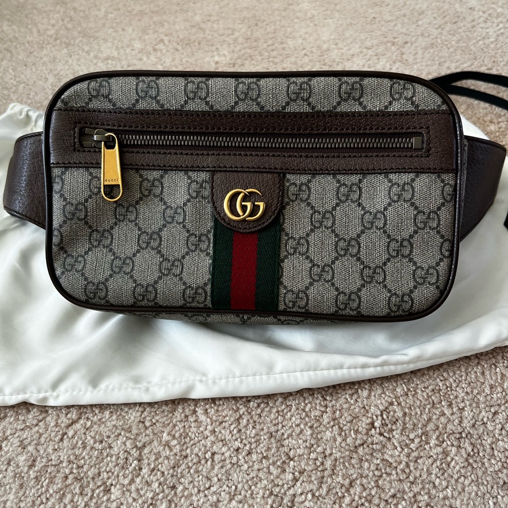 Gucci GG Supreme Web Canvas Belt Bag in Beige with Green & Red Stripe - Picture 12 of 13
